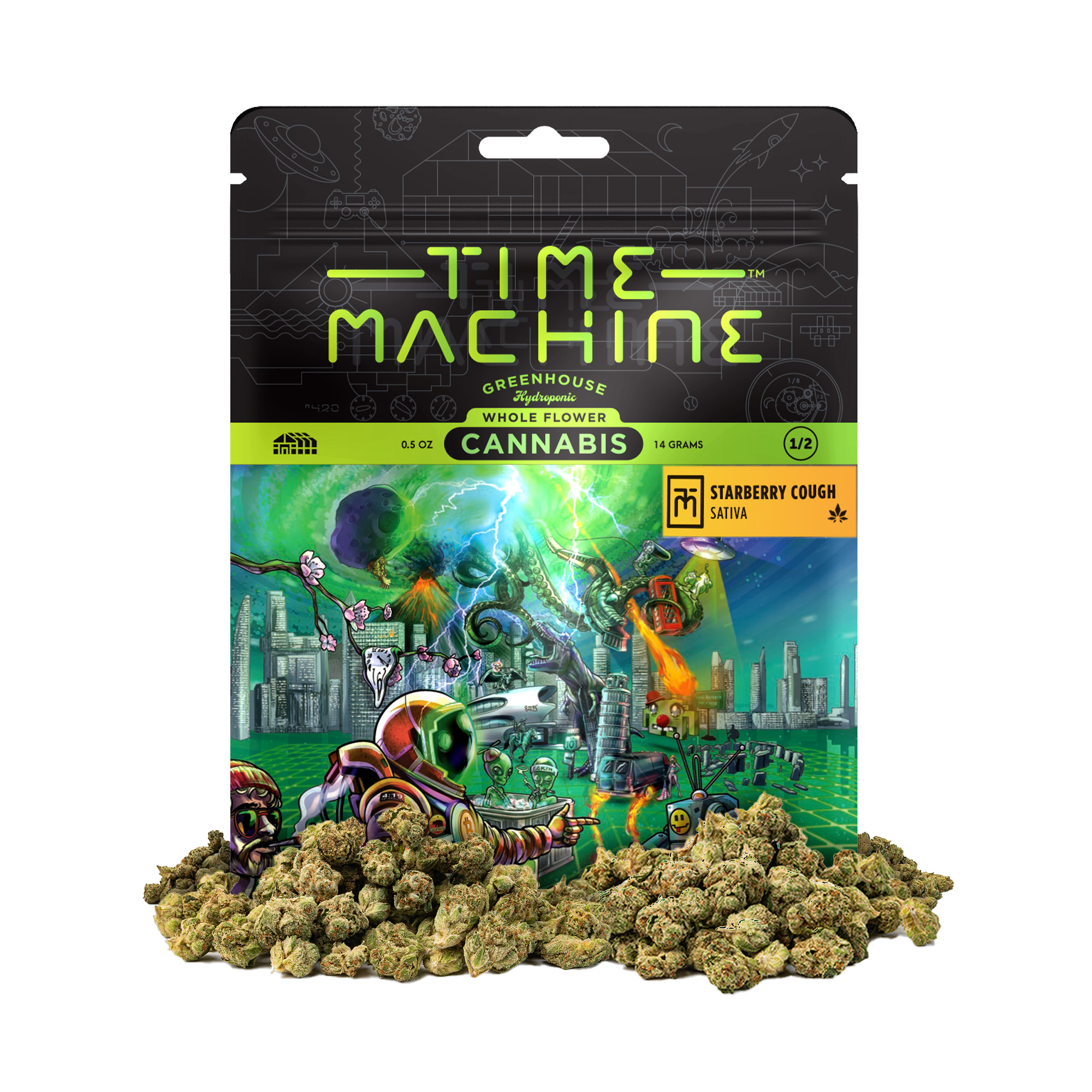 A photograph of Time Machine Flower 14g Sativa Starberry Cough 8ct