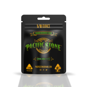 A photograph of Pacific Stone Flower 3.5g Pouch Hybrid Cereal Milk