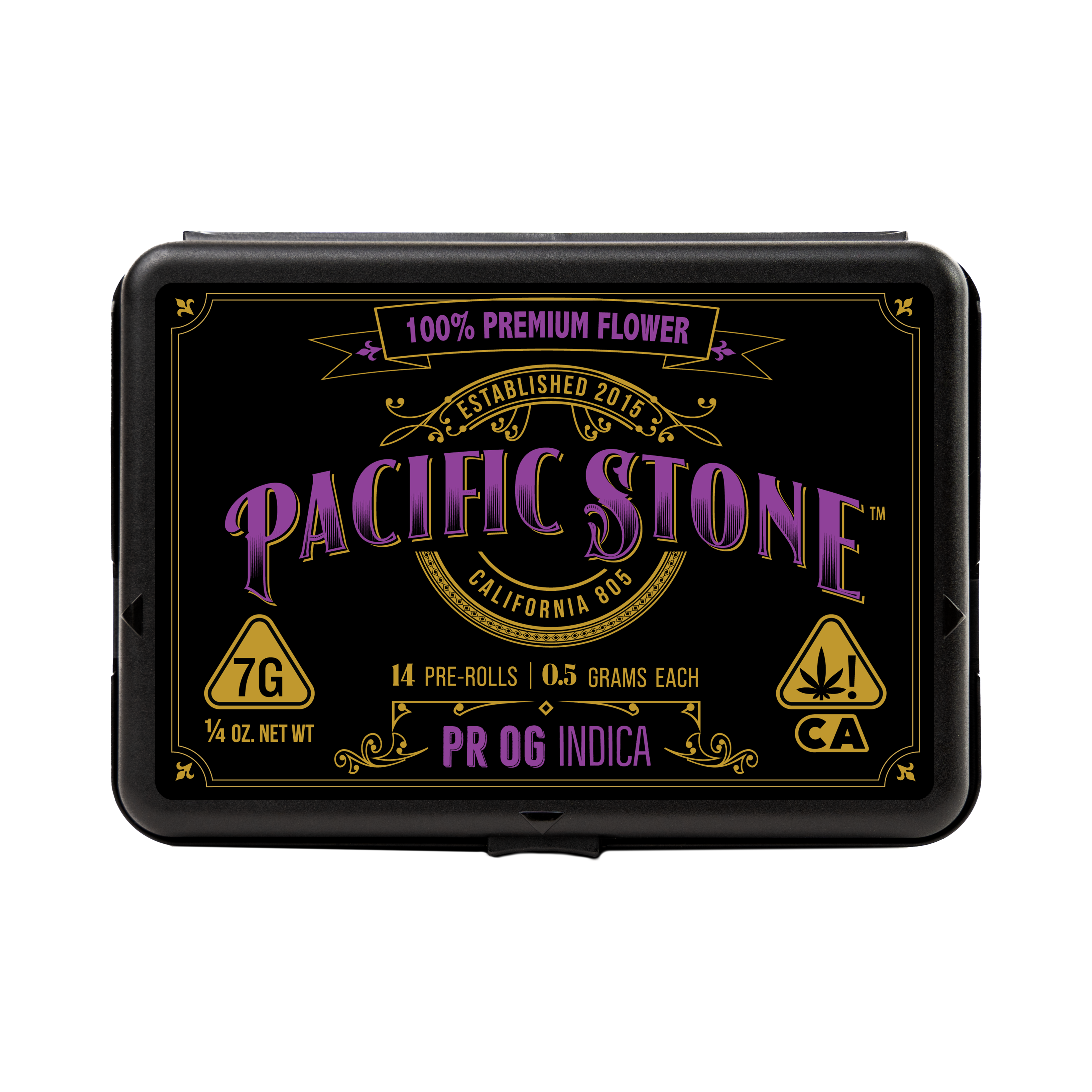 A photograph of Pacific Stone Preroll 0.5g Indica PR OG 14-Pack 7.0g