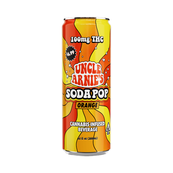 A photograph of Uncle Arnie's Beverage 12oz Orange Soda 100mg