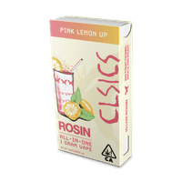 A photograph of CLSICS Live Rosin All-In-One Cartridge 1g Hybrid Pink Lemon Up