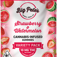 A photograph of Big Pete's Gummies Rosin Fast-Acting Indica Strawberry & Watermelon 20mg 2pk