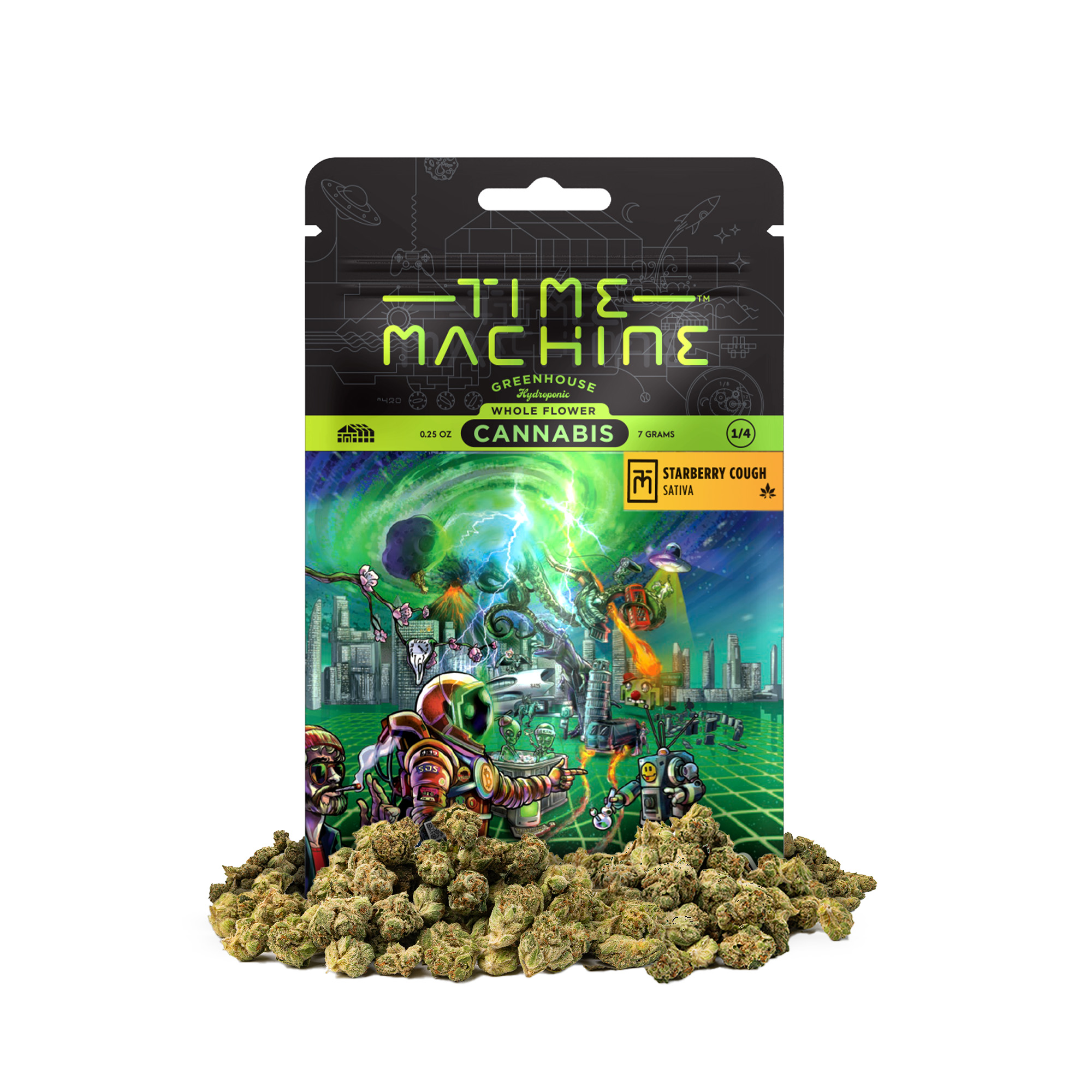 A photograph of Time Machine Flower 7g Sativa Starberry Cough