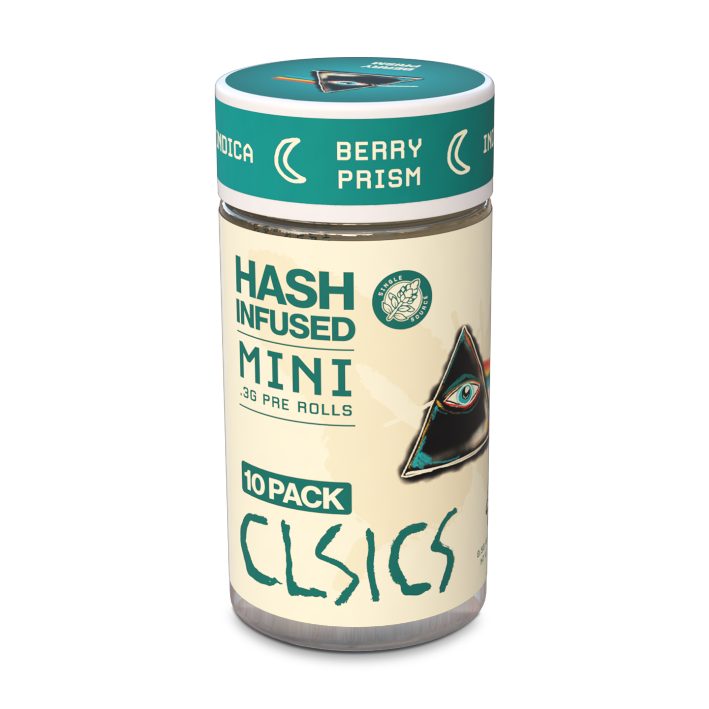 A photograph of CLSICS Hash Preroll 10pk Indica Berry Prism