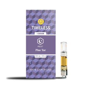 A photograph of Timeless Cartridge Indica 1g Pine Tar