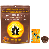 A photograph of Emerald Sky Peanut Butter Cups 20ct 100mg Sativa Milk Chocolate