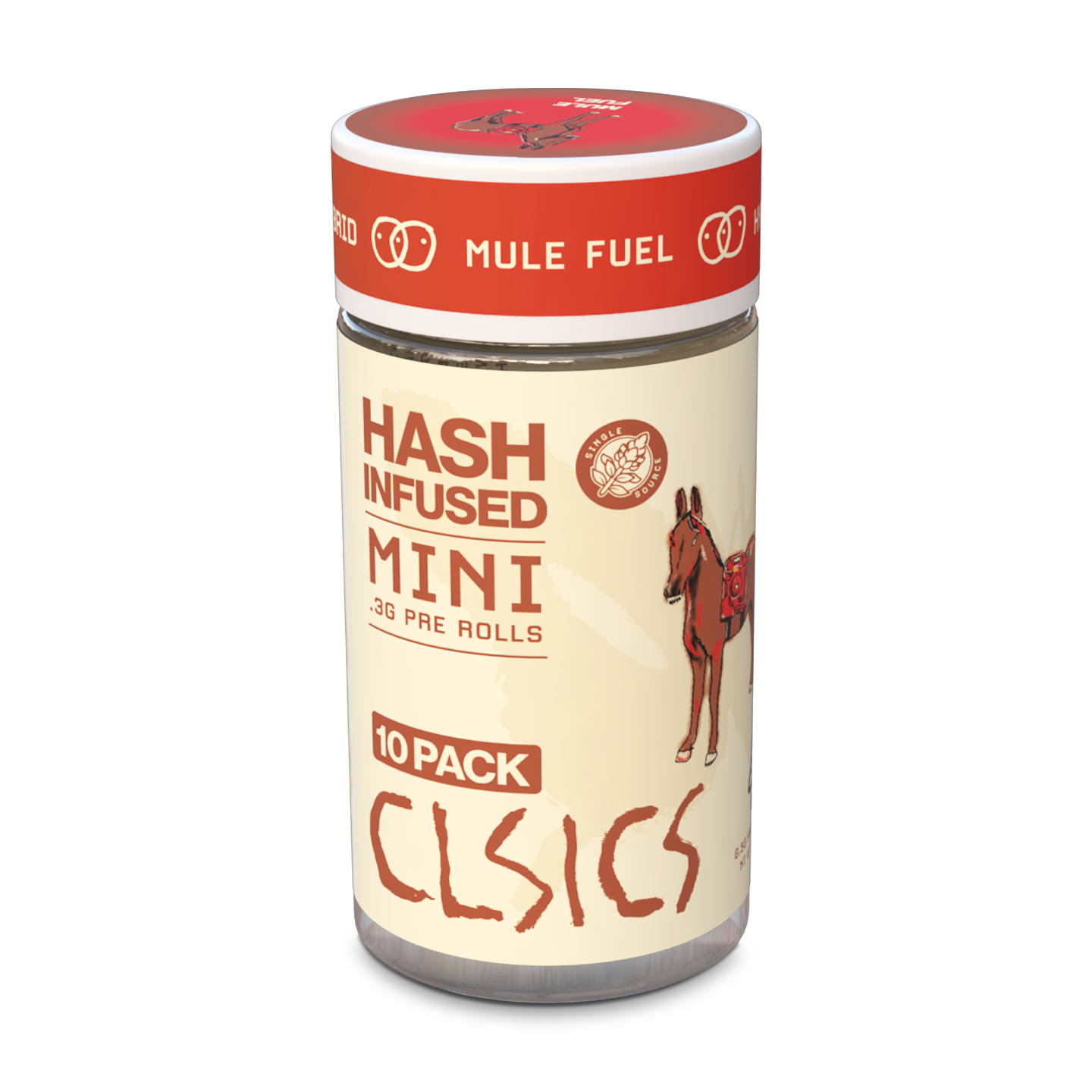 A photograph of CLSICS Hash Preroll 10pk Hybrid Mule Fuel