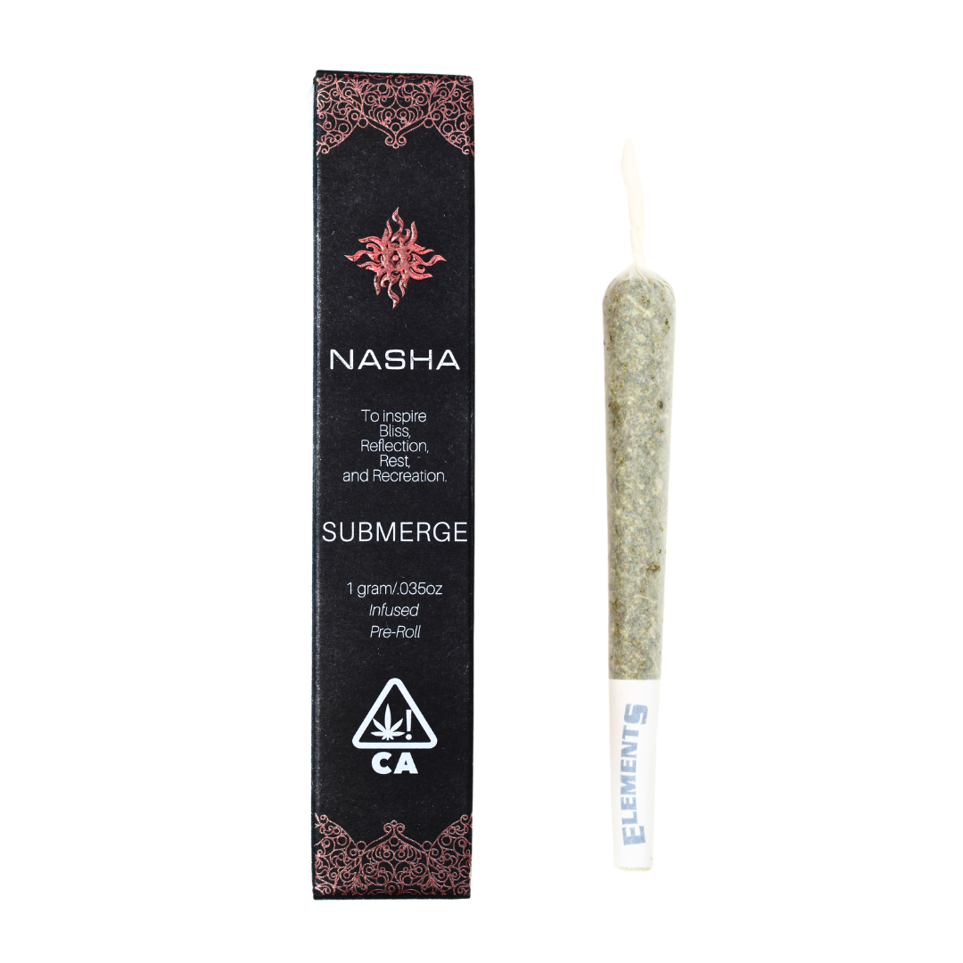 A photograph of Nasha Preroll Submerge Indica GMOoz/Queens Chem