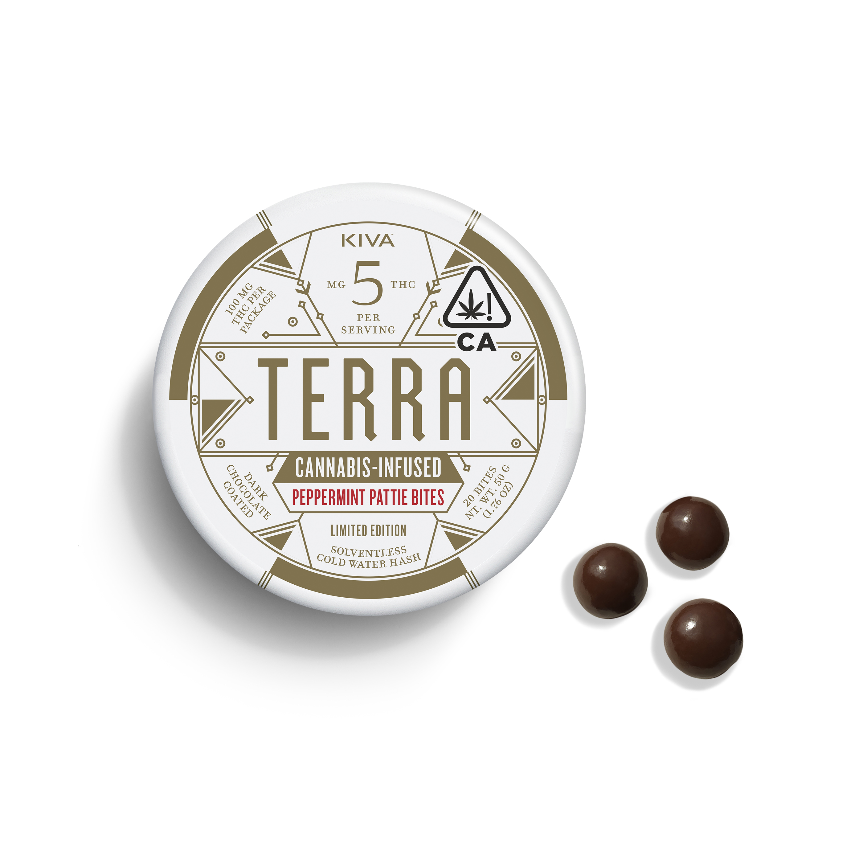 A photograph of Terra Bites Dark Chocolate Peppermint Pattie