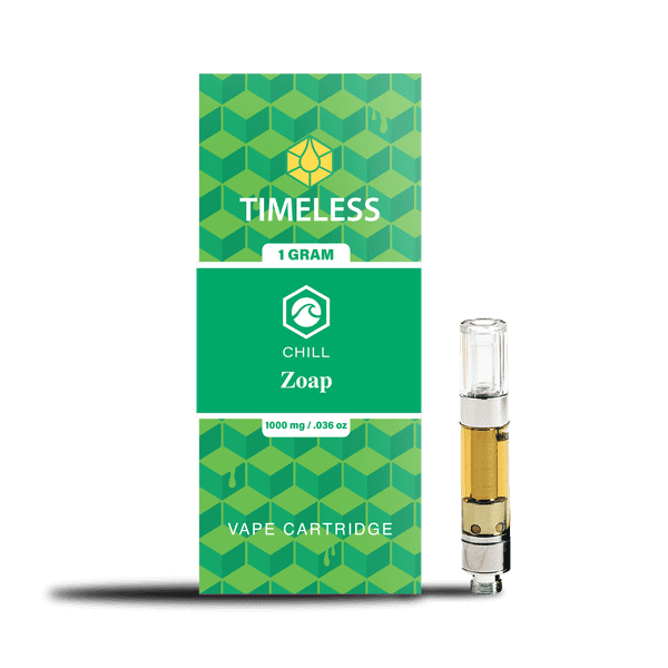 A photograph of Timeless Cartridge Chill 1g Hybrid ZOAP