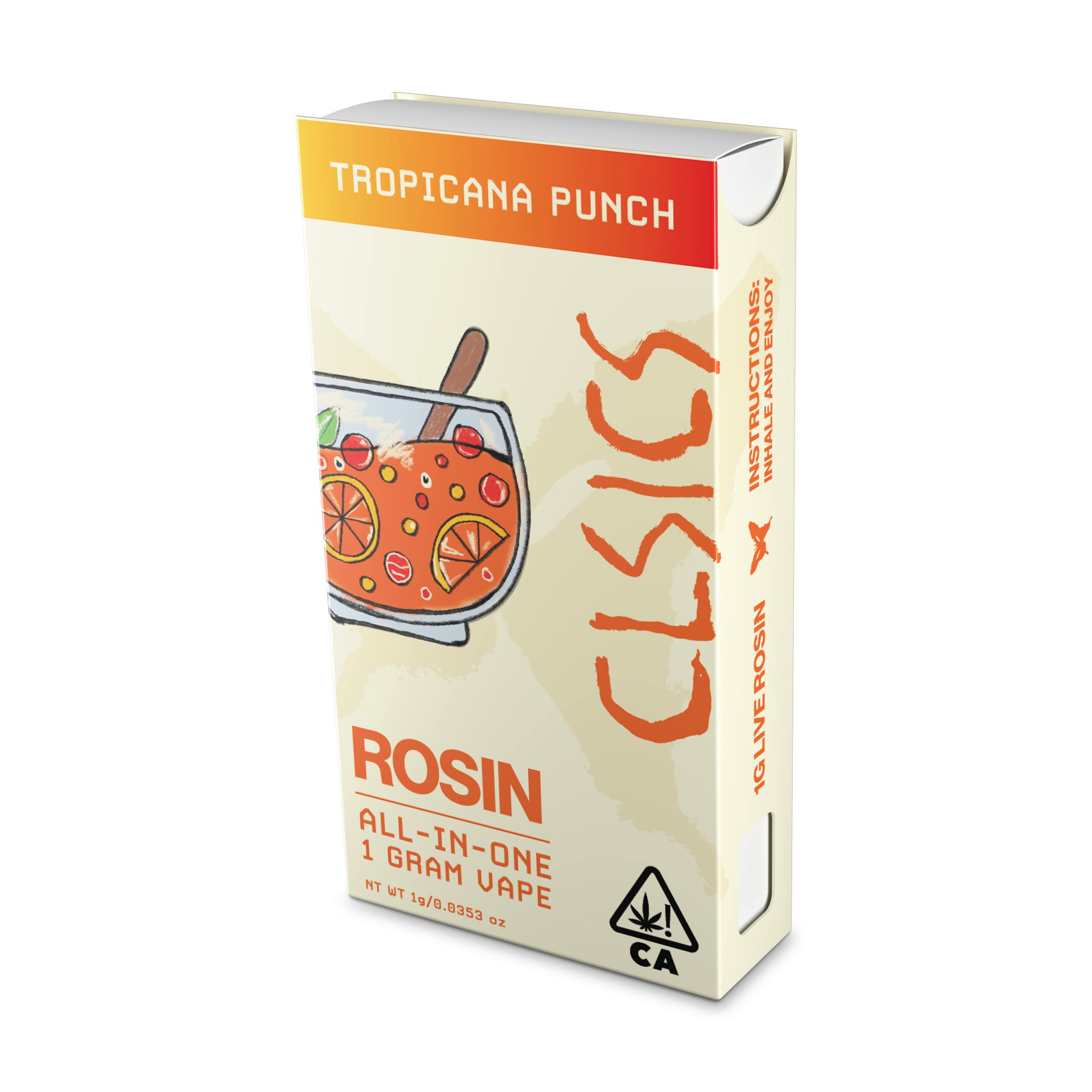 A photograph of CLSICS Live Rosin All-In-One Cartridge 1g Hybrid Tropicana Punch