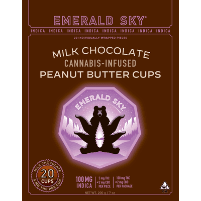 Emerald Sky Peanut Butter Cups 20ct 100mg Indica Milk Chocolate