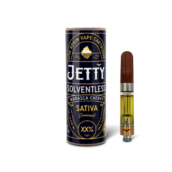 A photograph of Jetty Cartridge 1g Solventless Marasca Cherry