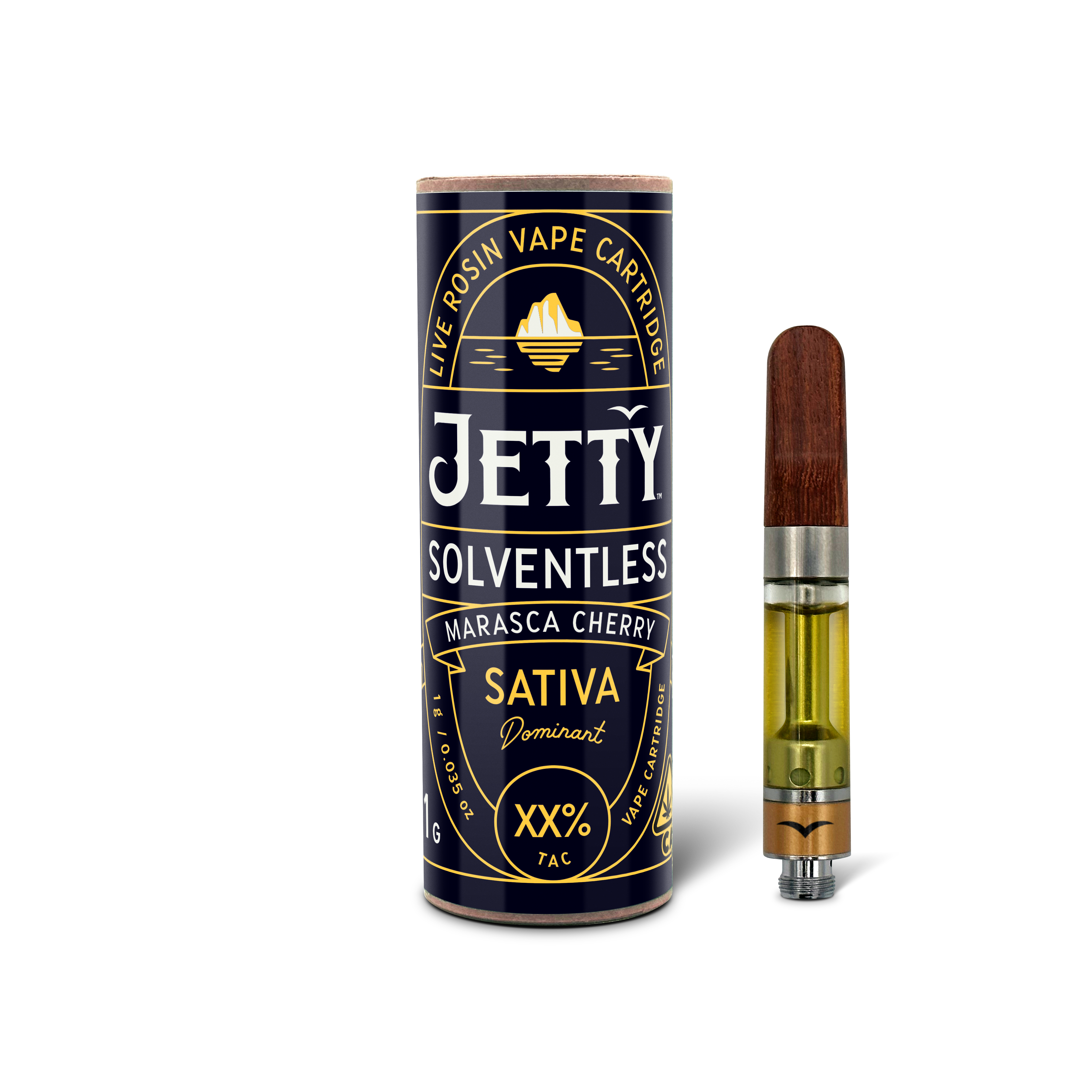 A photograph of Jetty Cartridge 1g Solventless Marasca Cherry