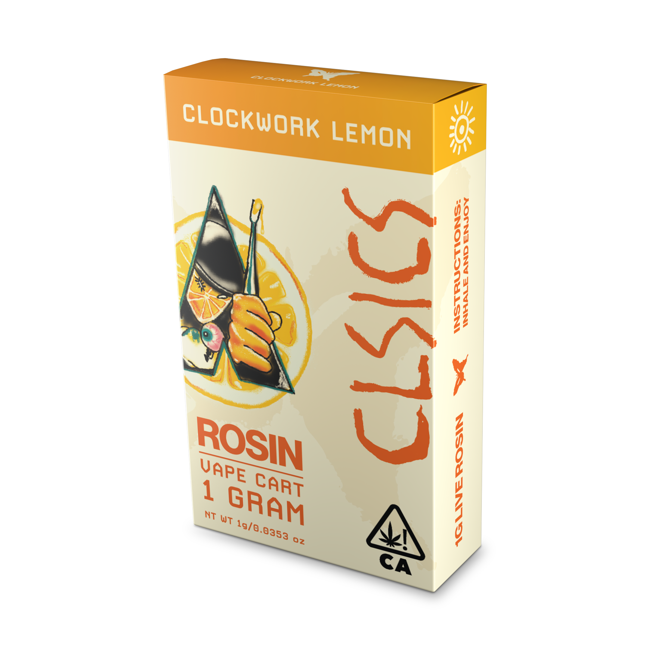 A photograph of CLSICS Live Rosin Cartridge 1g Sativa Clockwork Lemon