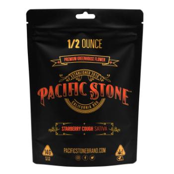 A photograph of Pacific Stone Flower 14.0g Pouch Sativa Starberry Cough (8ct)