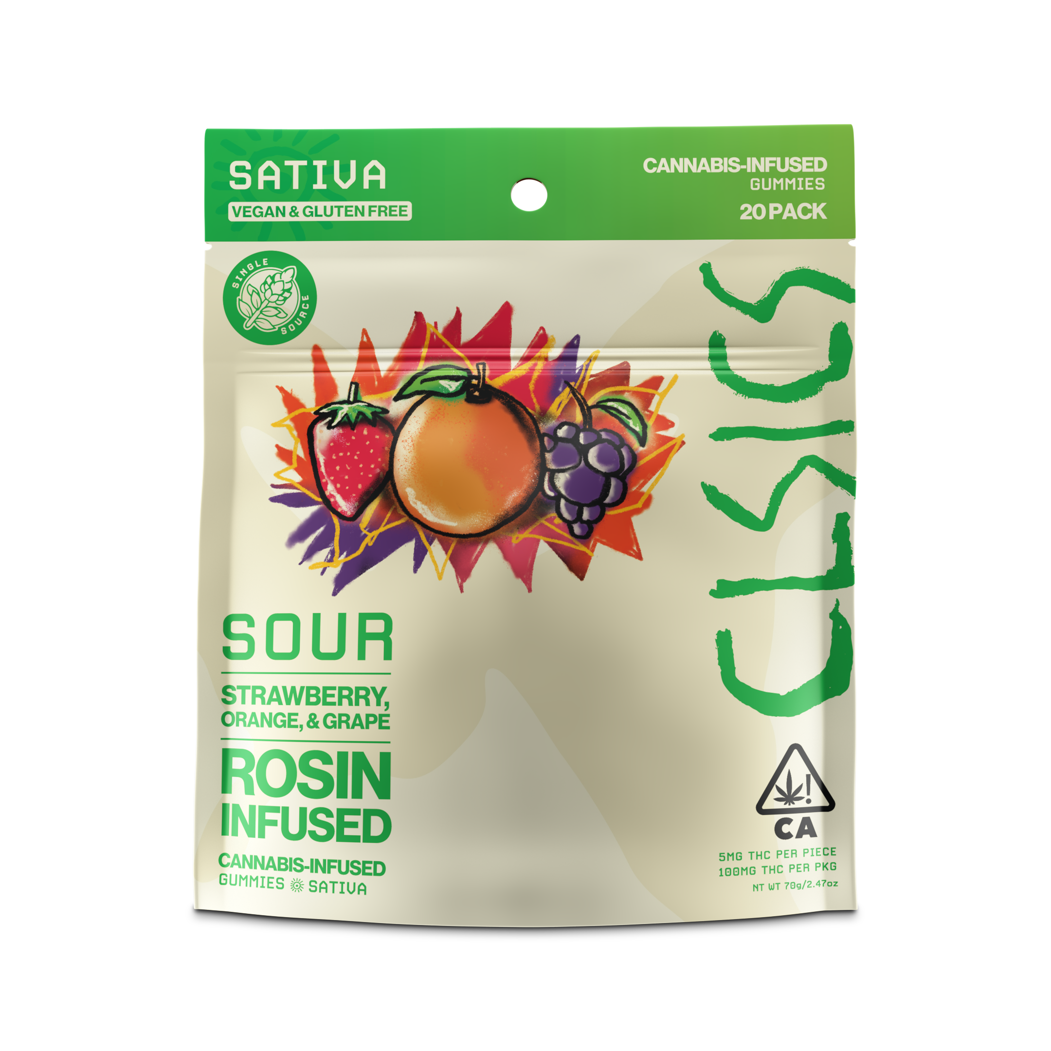 A photograph of CLSICS Live Rosin Gummies Sativa Sour 20-Piece