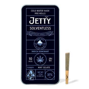 A photograph of Jetty Solventless Preroll Mint Gelato 10pk