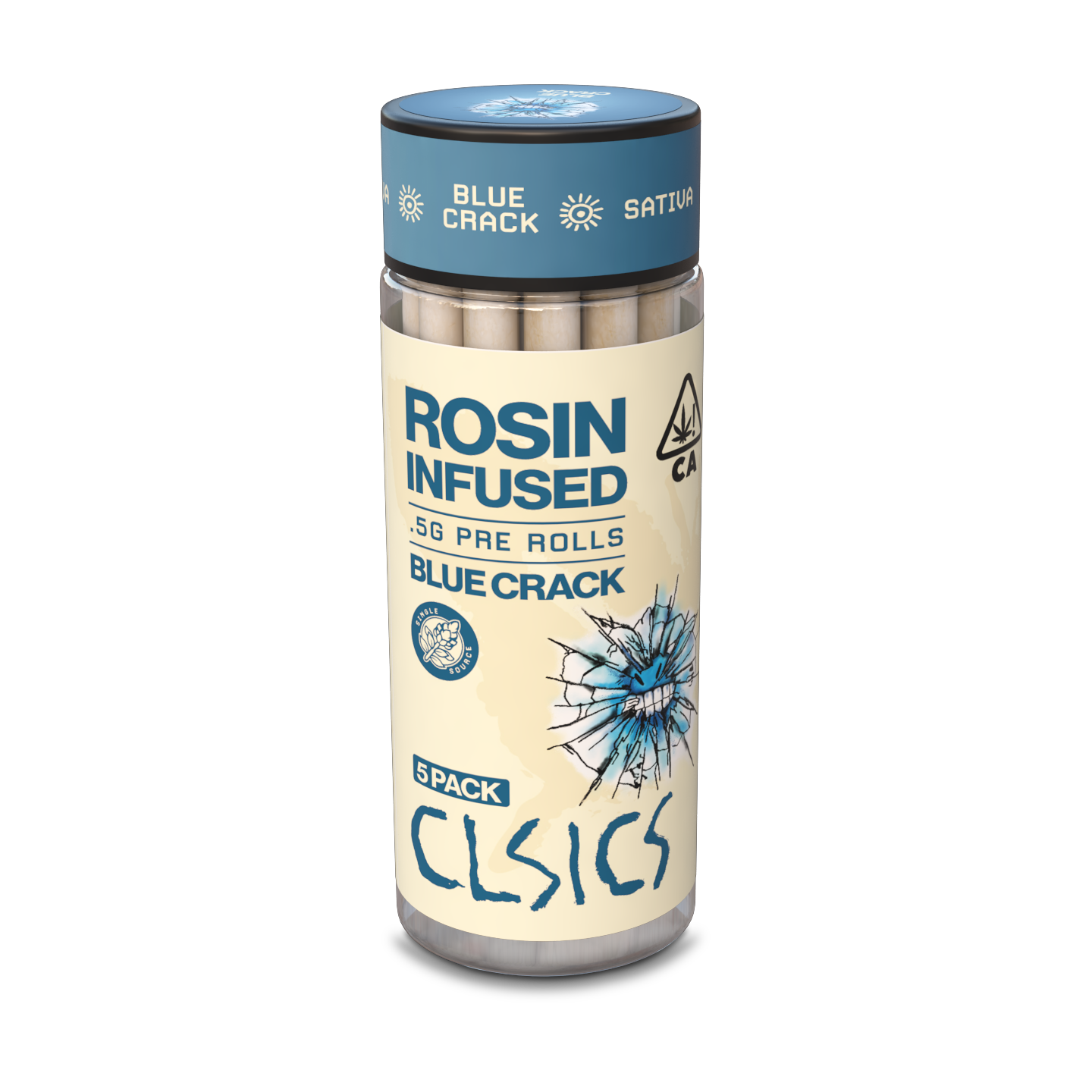 A photograph of CLSICS Rosin Preroll 5pk .5g Sativa Blue Crack