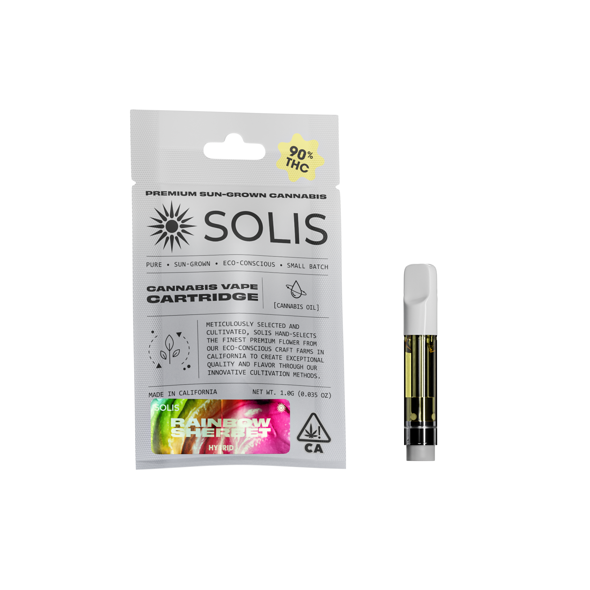 A photograph of Solis Cartridge 1g Hybrid Rainbow Sherbet