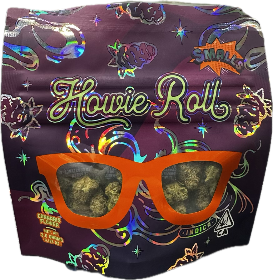 A photograph of Howie Roll Flower 3.5g Indica Biscotti Rainbow Sherbet