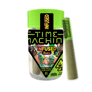 A photograph of Time Machine Infused Preroll 5pk Banana Runtz