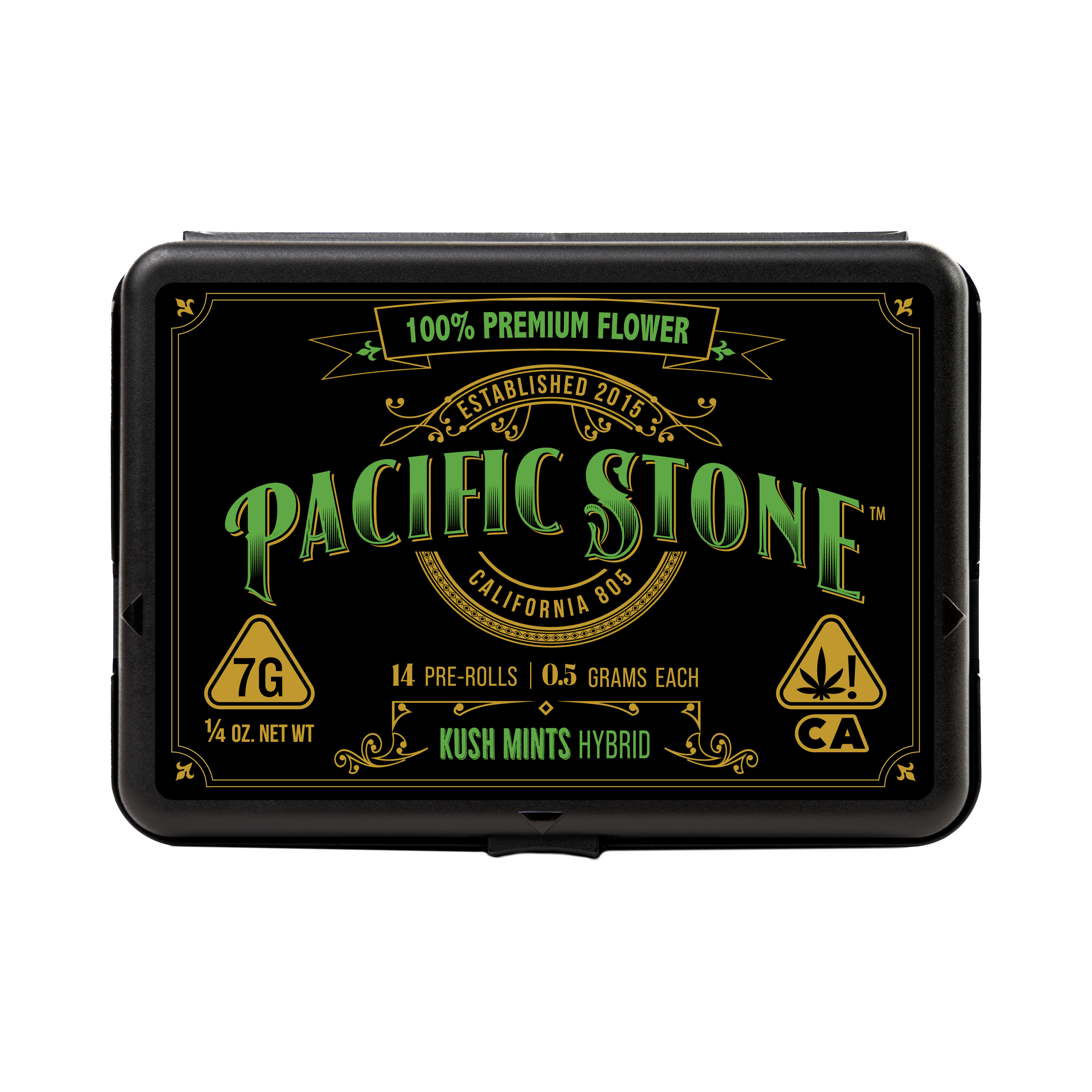 A photograph of Pacific Stone Preroll 0.5g Hybrid Kush Mints 14-Pack 7.0g