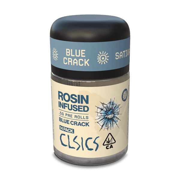 A photograph of CLSICS Rosin Preroll 14pk Sativa Blue Crack