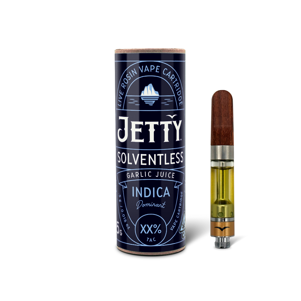A photograph of Jetty Cartridge 0.5g Solventless Garlic Juice