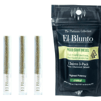 A photograph of El Blunto Diamond Jointo x Envola .6g Sativa Pisco Sour Diesel 3pk 1.8g 16ct