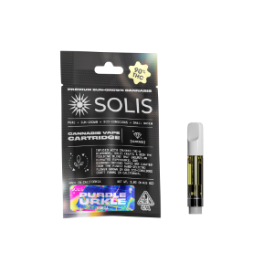 A photograph of Solis Diamond Enhanced Cartridge 1g Indica Purple Urkle