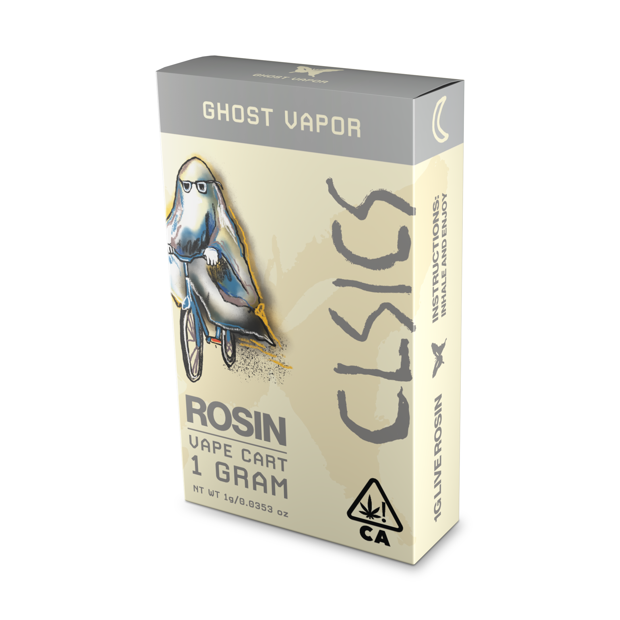 A photograph of CLSICS Live Rosin Cartridge 1g Indica Ghost Vapor