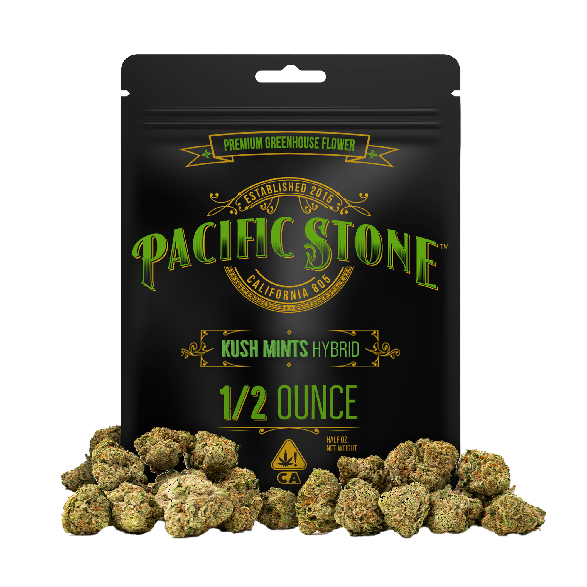 A photograph of Pacific Stone Flower 14.0g Pouch Hybrid Kush Mints 8ct