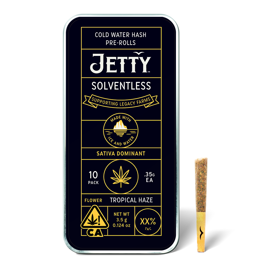 A photograph of Jetty Solventless Preroll Tropical Haze 10pk