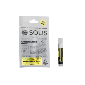 A photograph of Solis Cartridge 1g Indica Banana Ice