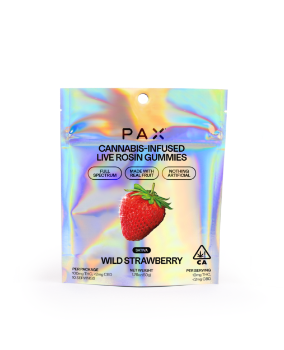 A photograph of PAX Live Rosin Gummies Wild Strawberry