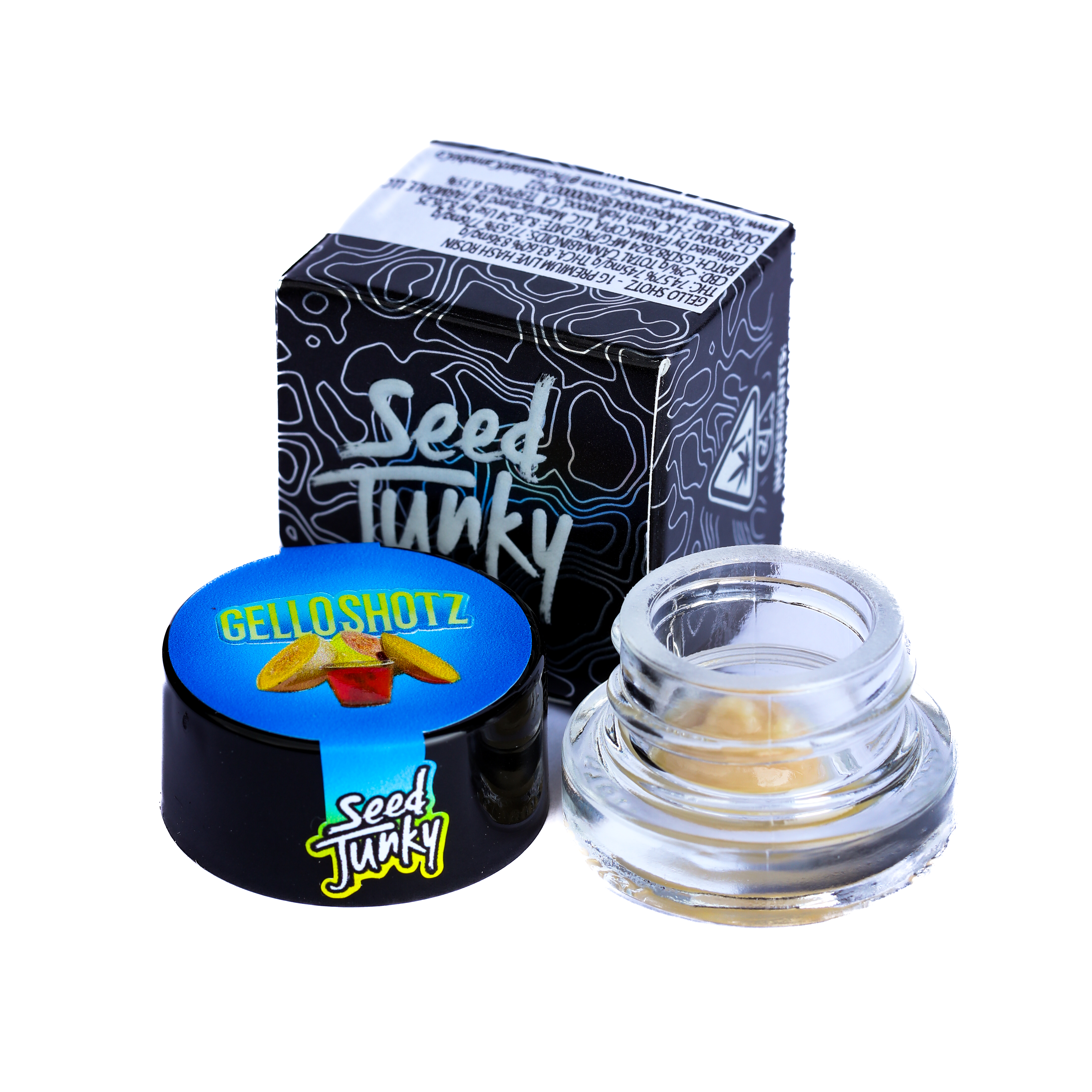 A photograph of Seed Junky Live Rosin 1g Gello Shotz (S)