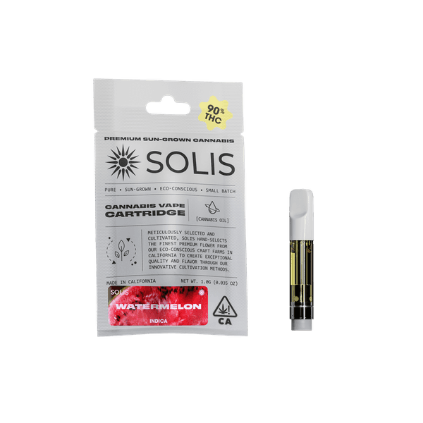 A photograph of Solis Cartridge 1g Indica Watermelon