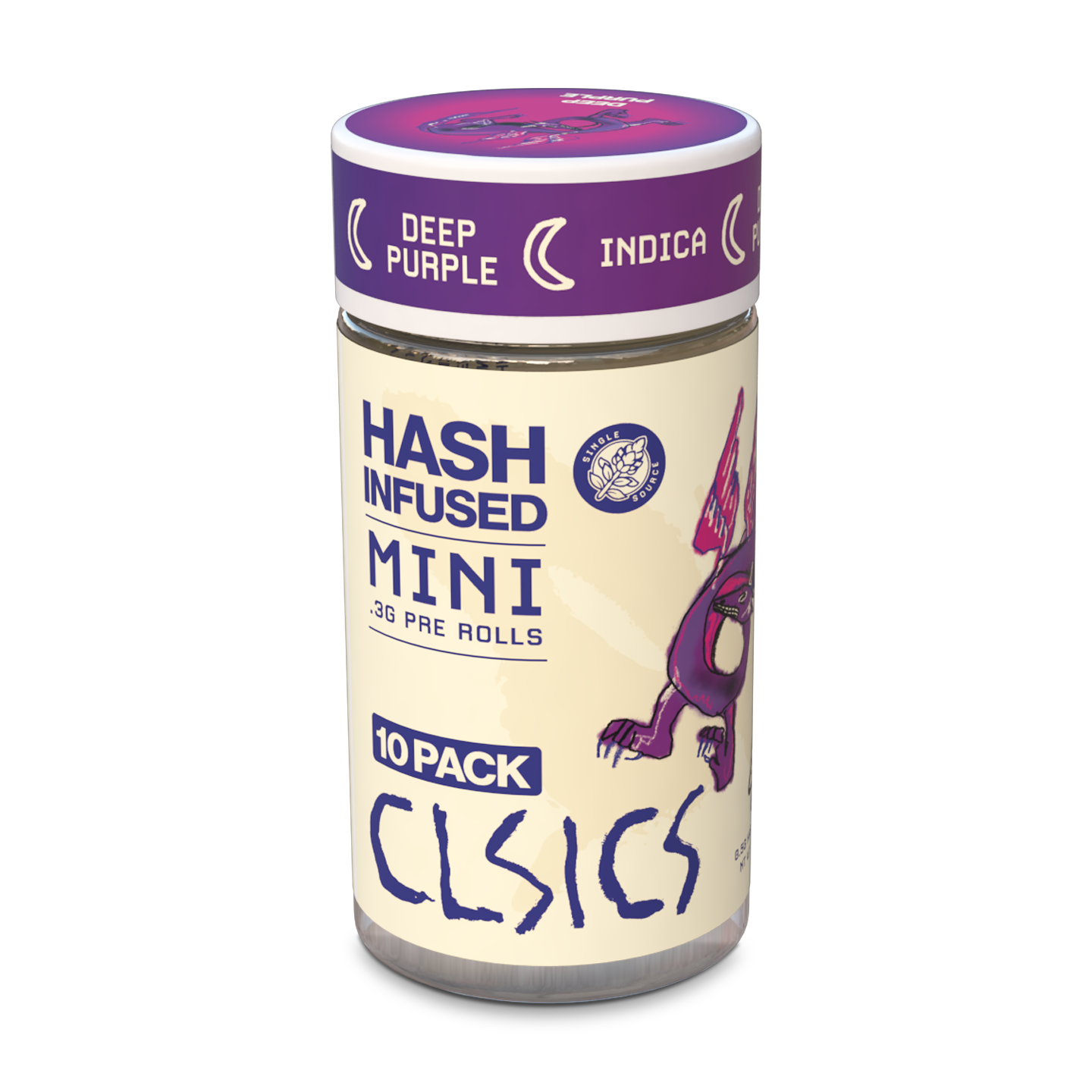 A photograph of CLSICS Hash Preroll 10pk Indica Deep Purple