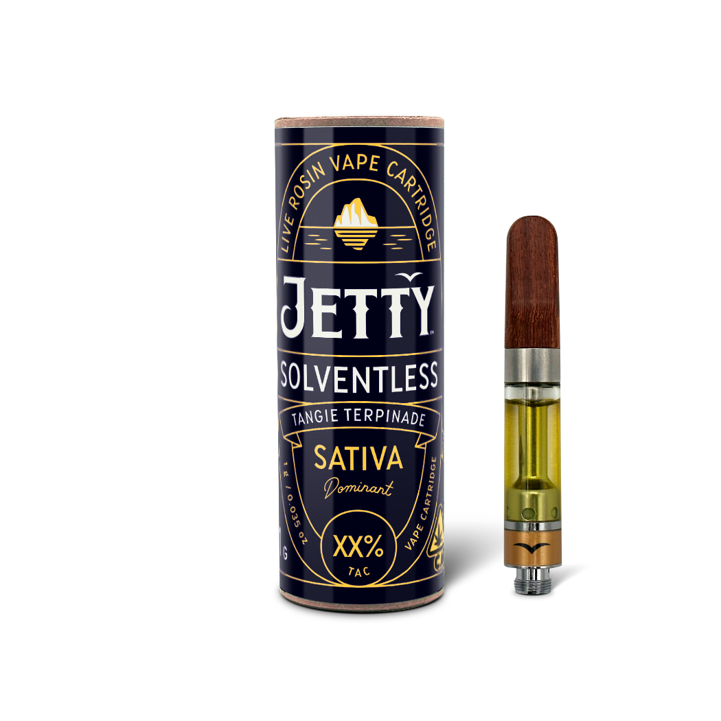 A photograph of Jetty Cartridge 1g Solventless Tangie Terpinade