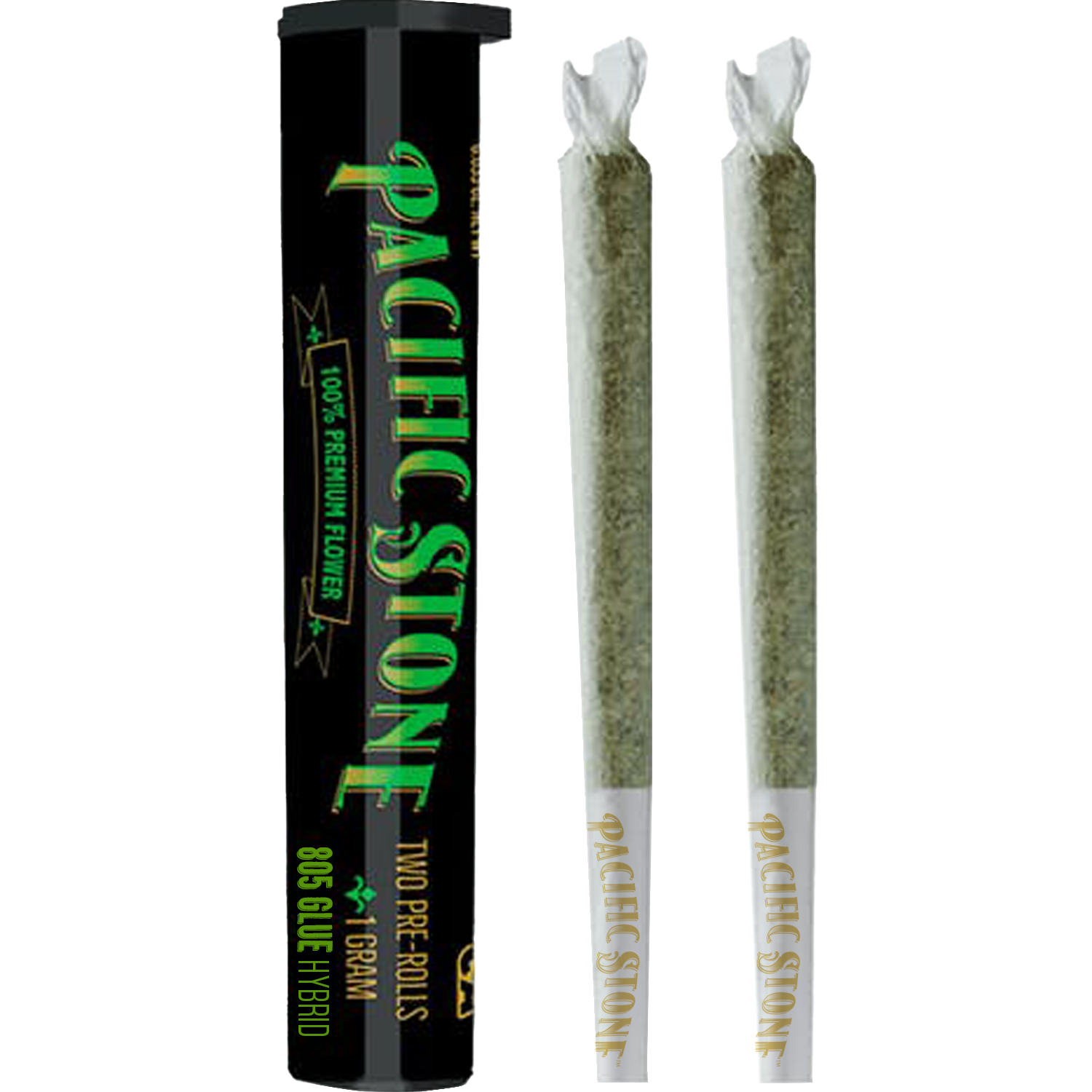 A photograph of Pacific Stone Preroll 0.5g Hybrid 805 Glue 2-Pack 1.0g