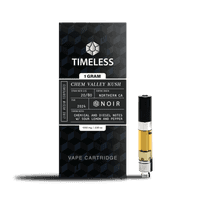 A photograph of Timeless Cartridge Noir 1g Sativa Chem Valley Kush