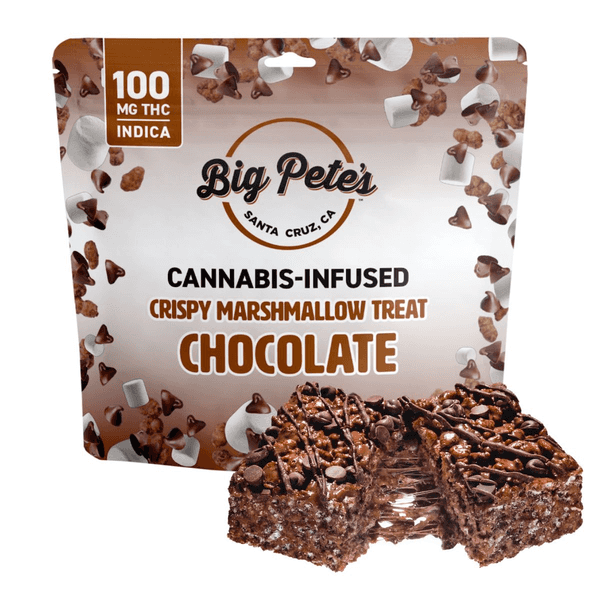 A photograph of Big Pete's Chocolate Crispy Marshmallow Treat Indica 100mg