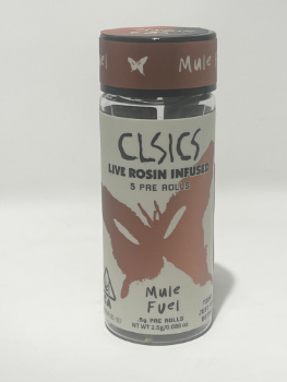 A photograph of CLSICS Rosin Preroll 5pk .5g Hybrid Mule Fuel