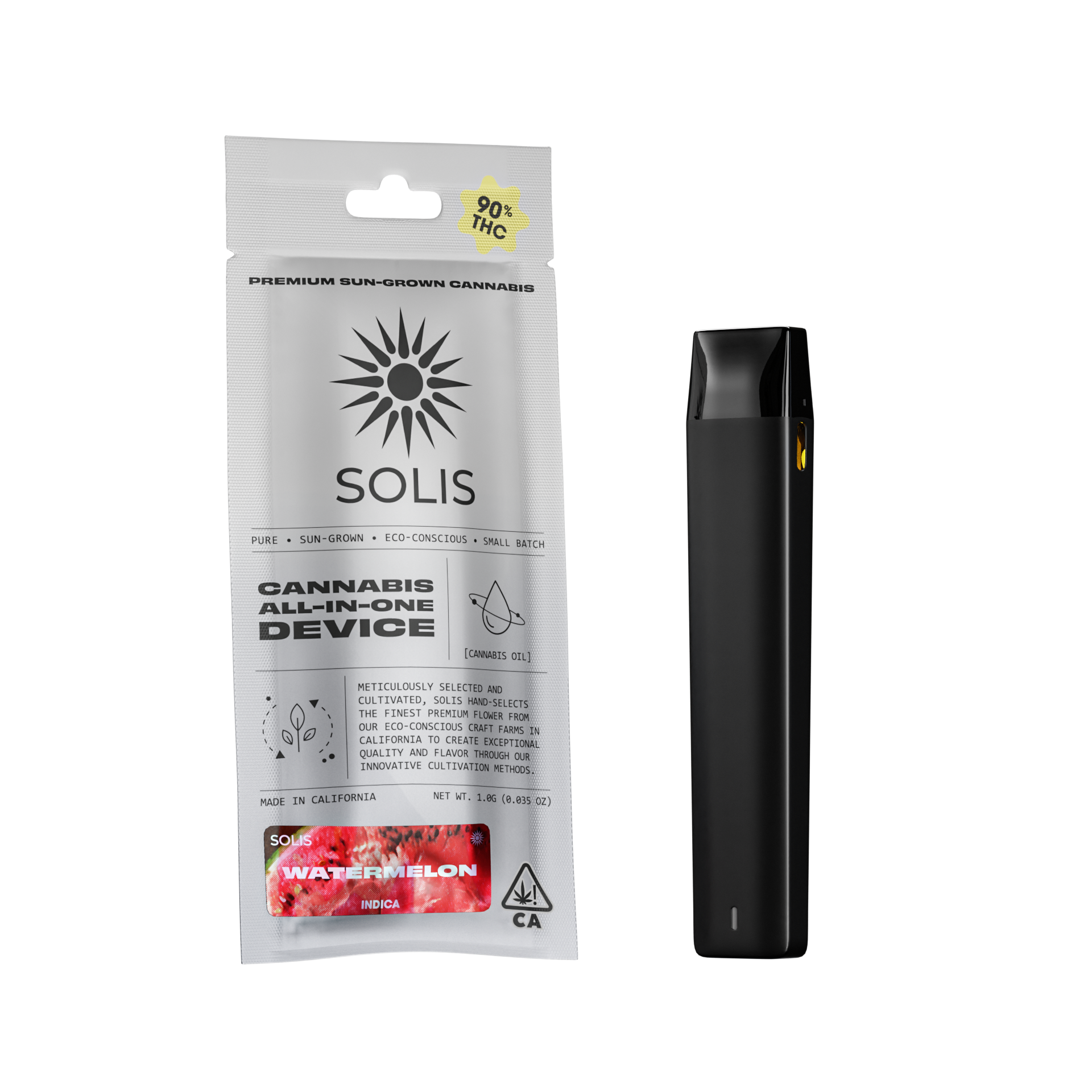 A photograph of Solis All-In-One Vape 1g Indica Watermelon