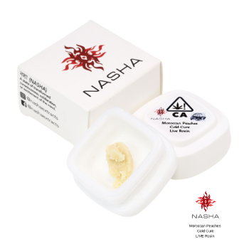 A photograph of Nasha Cold Cure Live Rosin 1g Moroccan Peaches