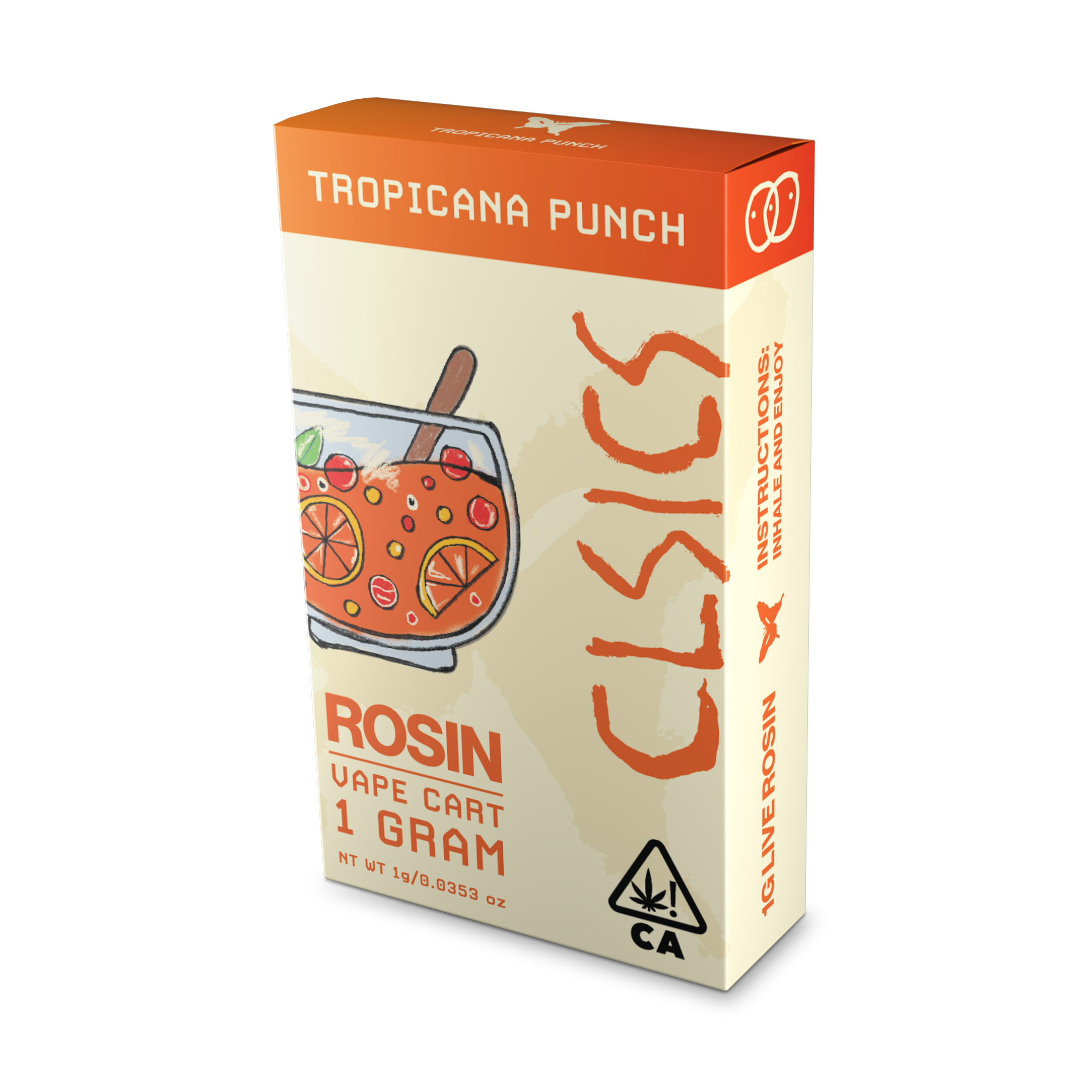 A photograph of CLSICS Live Rosin Cartridge 1g Hybrid Tropicana Punch