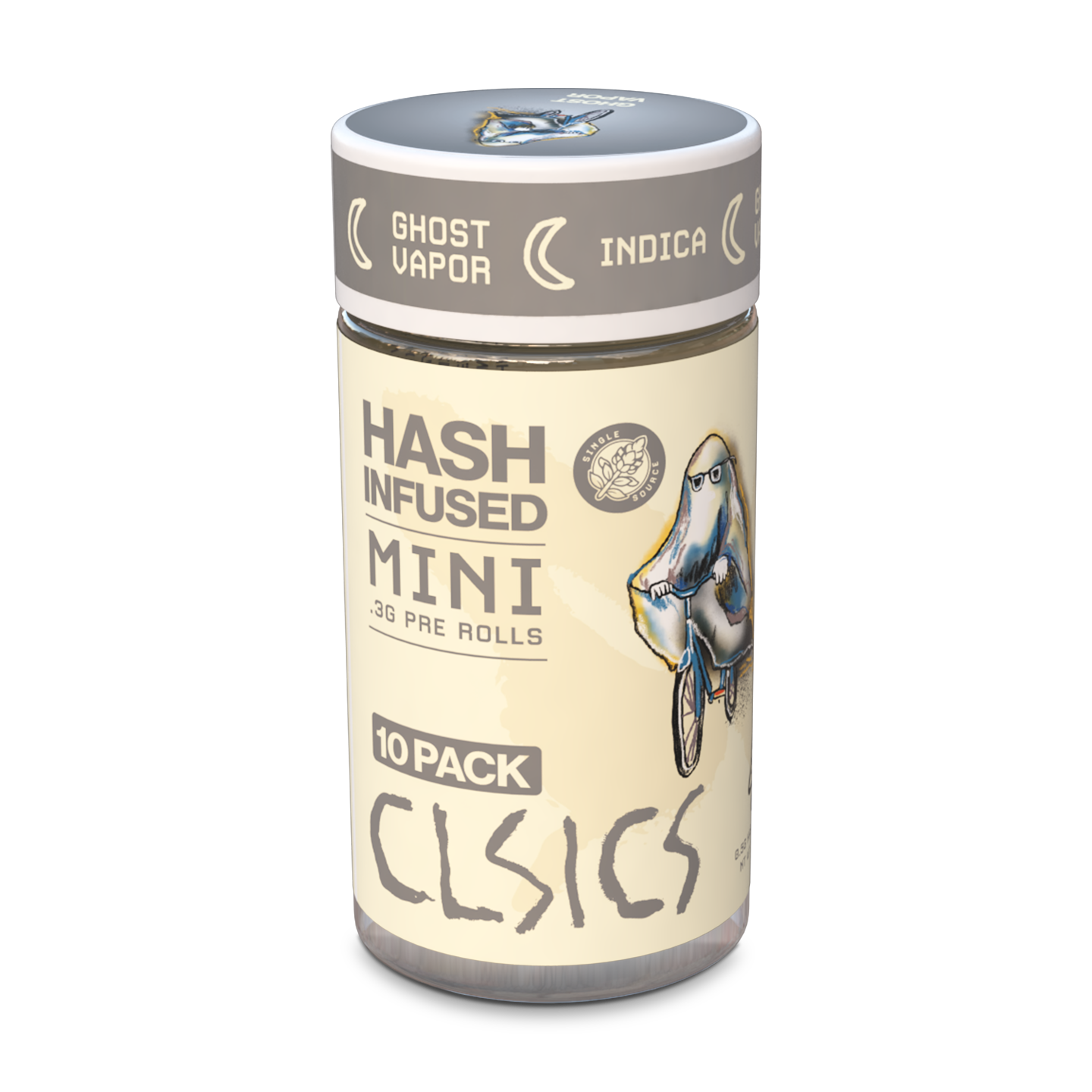 A photograph of CLSICS Hash Preroll 10pk Indica Ghost Vapor