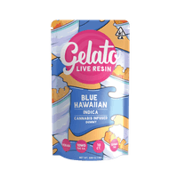 A photograph of Gelato Gummies 100mg Indica LR Blue Hawaiian 10ct