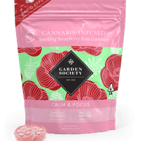 A photograph of Garden Society Gummy Sparkling Strawberry Rose 1:5 THC/CBD 100mg 20pk